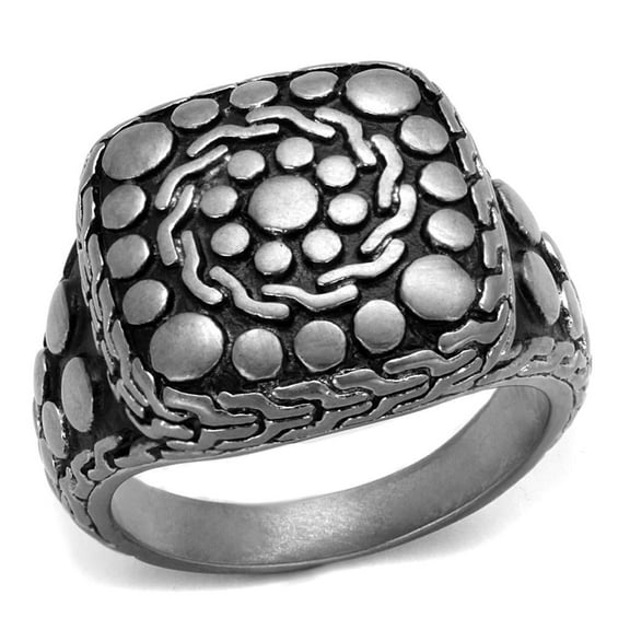 TK2420 - Antique Silver Stainless Steel Ring with Epoxy in Jet