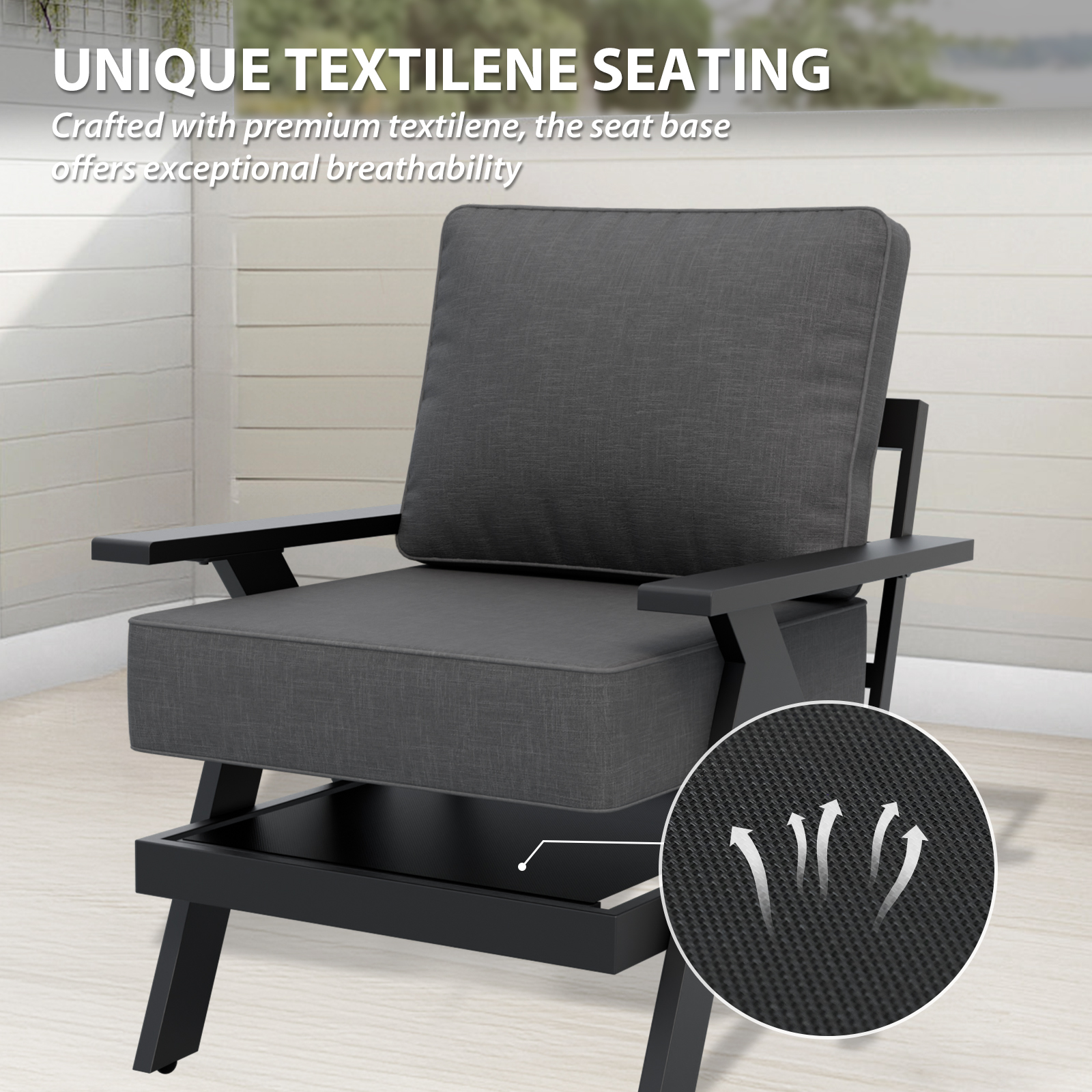 INTER HUT Urban Anvil 2 Pieces Patio Furniture Outdoor Metal Armchairs, All-Weather Patio Accent Chairs with Cushions, Black/Gray
