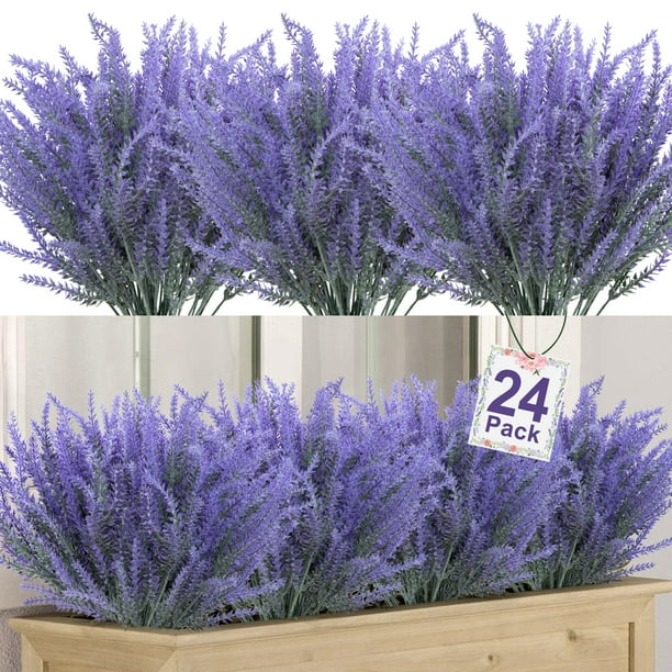 24 Bundles Artificial Flowers Faux Purple Flowers Fake Lavender for