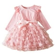 thumbnail image 1 of Girls Dresses Long Sleeve Wave Point Prints Ruffles Bowknot Mesh Clothes Toddler Dress Pink 4-5 Years, 1 of 4