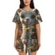 thumbnail image 1 of Balery Adorable Llama In Flowers Conjunto de Pijama para Mujer con Estampado, Dos Piezas de Manga Corta y Shorts, Ropa de Dormir Suave con Cuello Redondo y Bolsillos-Small, 1 of 6
