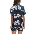 thumbnail image 3 of Unique Bargains Womens Floral Button Down Shirt Shorts Satin 2pcs Pajama Sleepwear Sets, 3 of 5