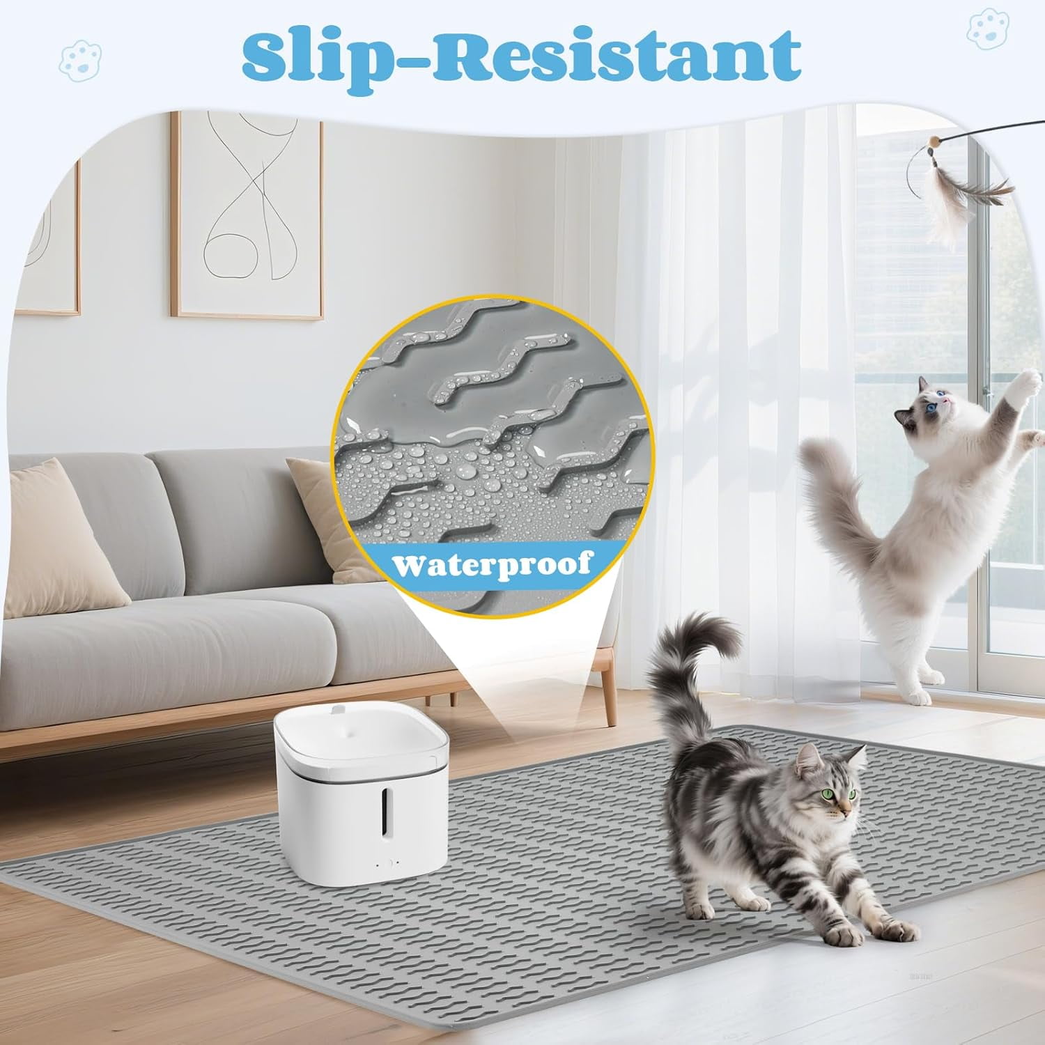 Cat Litter Mat, 47x35in Extra Large Silicone, Waterproof Floor Litter Box Mat Indoor, Jumbo Washable Litter Trapping Mat Easy Clean XXL, Grey