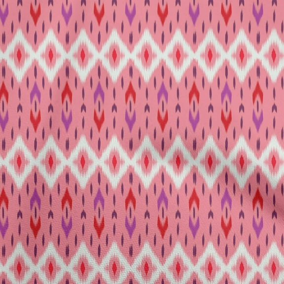 oneOone Polyester Spandex Medium Pink Fabric Ikat Fabric For Sewing Printed Craft Fabric By The Yard 56 Inch Wide