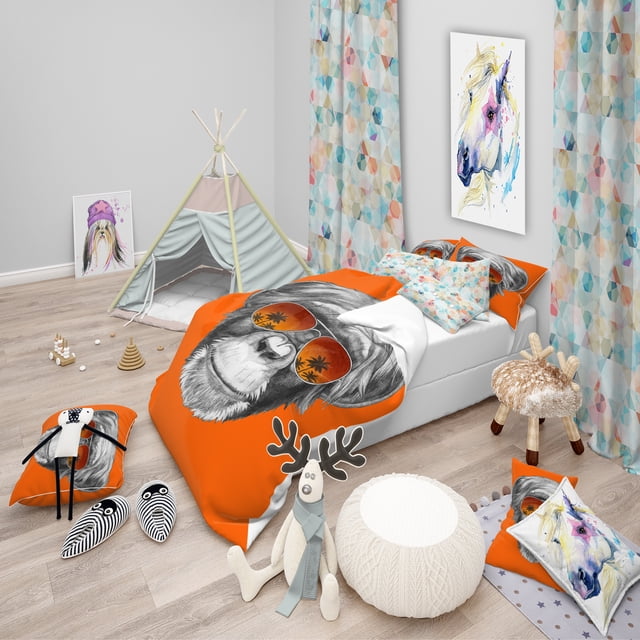 Designart 'Monkey with Mirror Sunglasses - Tropical Duvet Cover Set