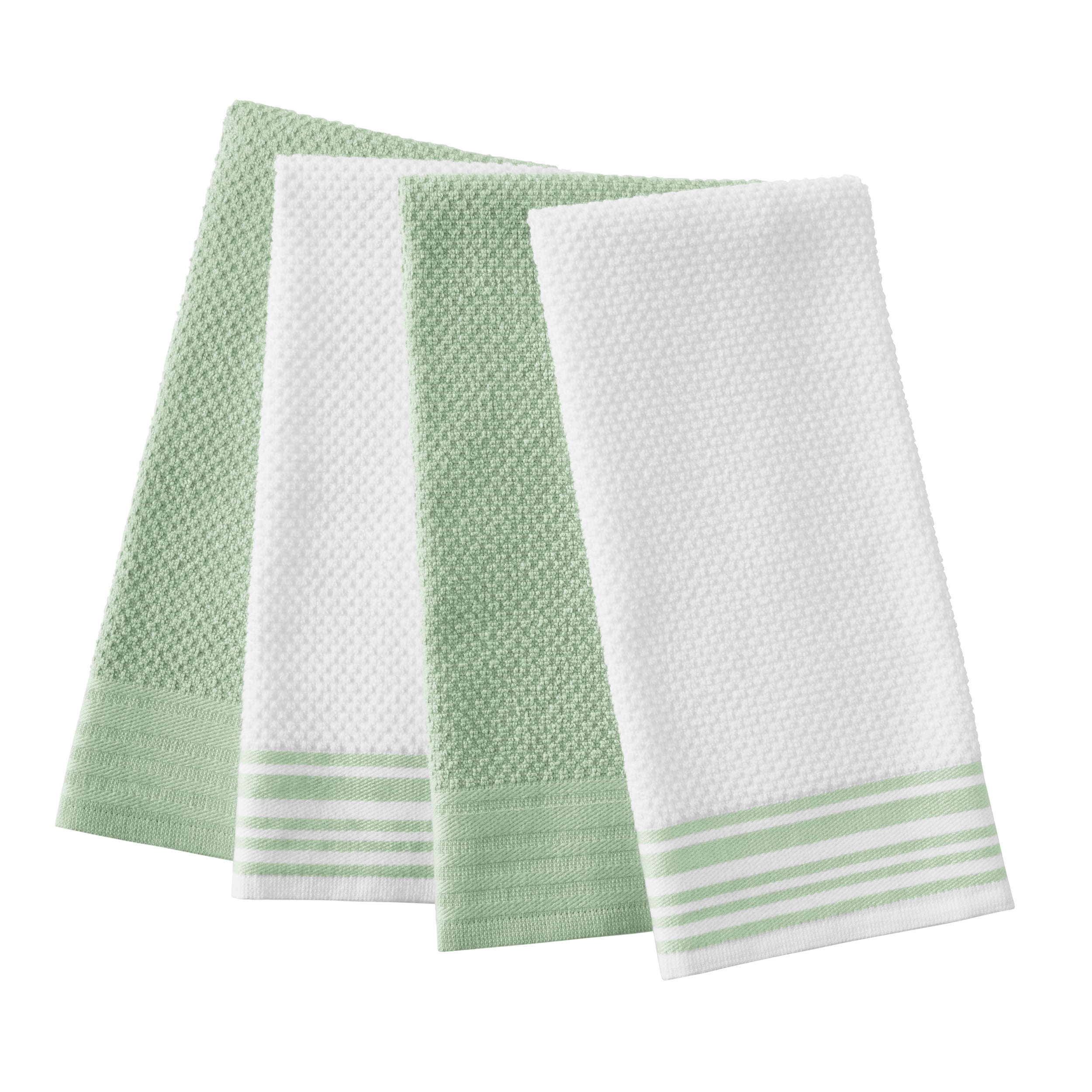 (4 pack) Mainstays 4-Pack 16”x26” Woven Kitchen Towel Set, Sage