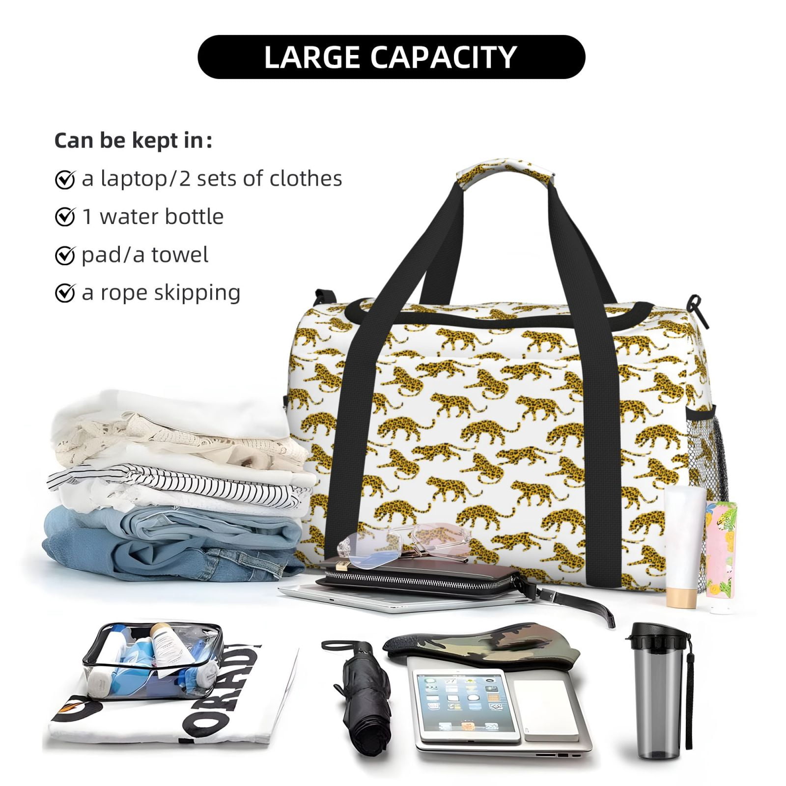 Fuzoiu Leopard Print Print Travel Duffle Bag,Carry On Tote Bags,Duffel Bag,Sport Gym Bag, Hospital Bag for Labor and Delivery, Overnight Bag,Luggage Bag