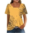 thumbnail image 5 of QQAMB Womens Tops Petal Sleeve Floral Printed Summer Trendy T-Shirt Casual Loose Square Neck Button Blouse Tees Yellow XL, 5 of 7