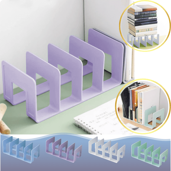 CuiLiyq 1 Pcs Plastic Desk File Sorter, Desktop File Organizer, 4 Sections Clutch Divider File Folder Rack, Purse Handbag Organizer Letter Notebook Folder, Office Supplies Stand (Purple)