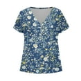 thumbnail image 6 of V Neck Tops for Women Dressy Casual Floral Printed Short Sleeve Blouses Summer Basic Loose Fit Tunic T Shirts (2XL, Multicolor 2), 6 of 6