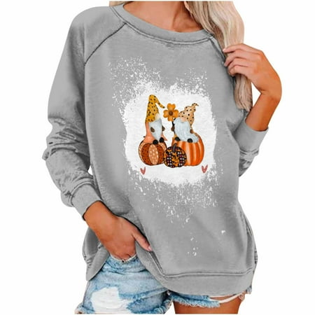 

Honeeladyy Sales Online Women s Tops Thanksgiving Round Neck Sweater Loose Blouse Hoodless Sweatshirt