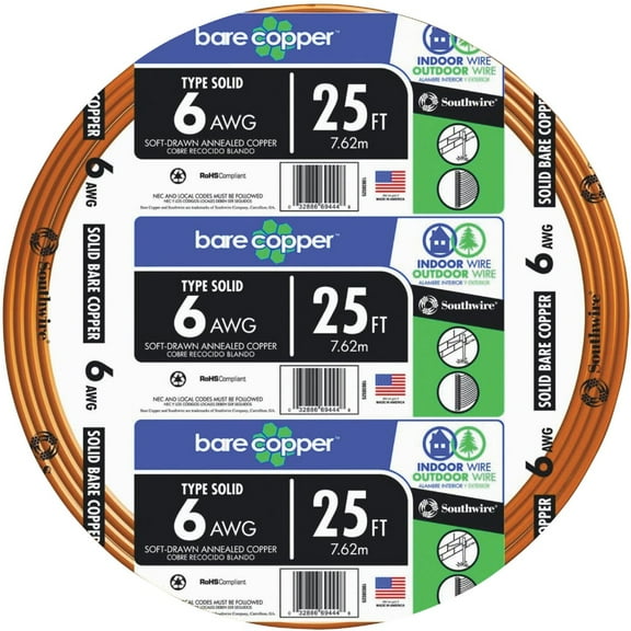 Southwire 25 Ft. 6AWG Solid Bare Ground Electrical Wire 10638525