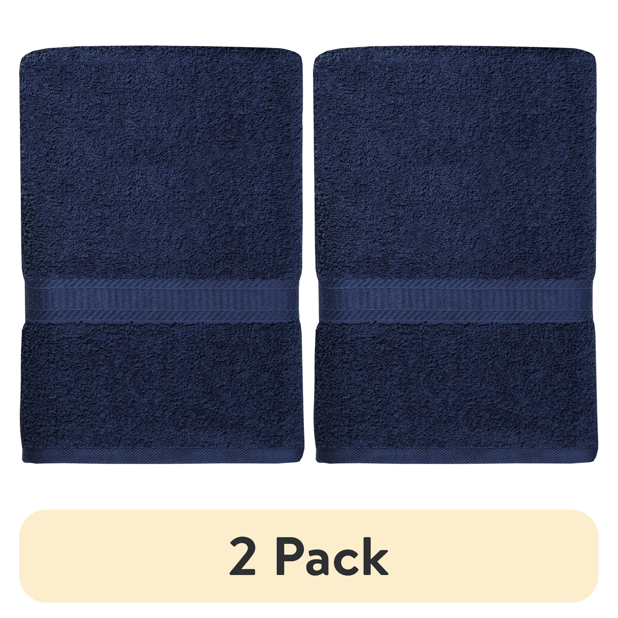 (2 pack) Mainstays Bath Towel, 100% Cotton, Highly Absorbent, Navy