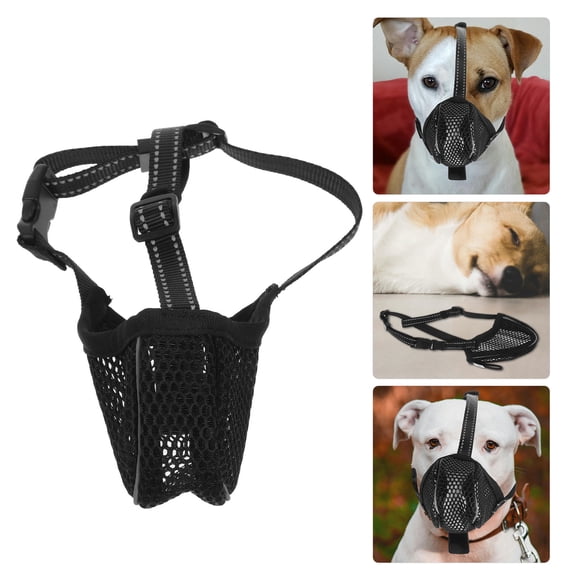 Phenofice Adjustable Black Dog Muzzle Soft Mesh Breathable Polyester Mouth Guard for Dogs