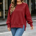 thumbnail image 5 of XRoczxe Women Crew Neck Oversized Sweatshirt Long Sleeve Raglan Top Side Split Hem Wrinkle Resistant Soft Casual Layering Pullover Multiple Fresh Solid Colors, 5 of 7