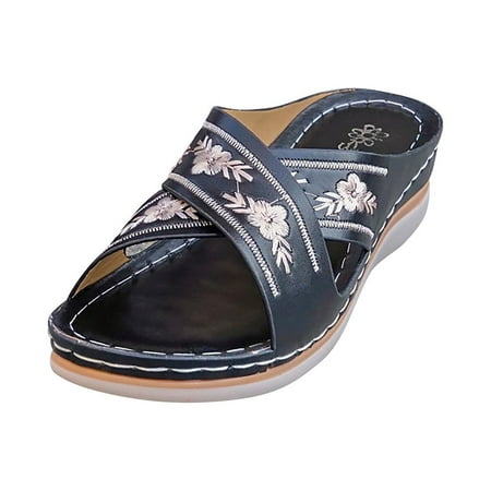 

KBODIU Sandals Women Athletic Comfortable Outdoor Sandals with Arch Support Walking Sandals for Women New Outer Wear Wedge Embroidered Sandals And Slippers for Spot/Beach/Travel/Home Black 37