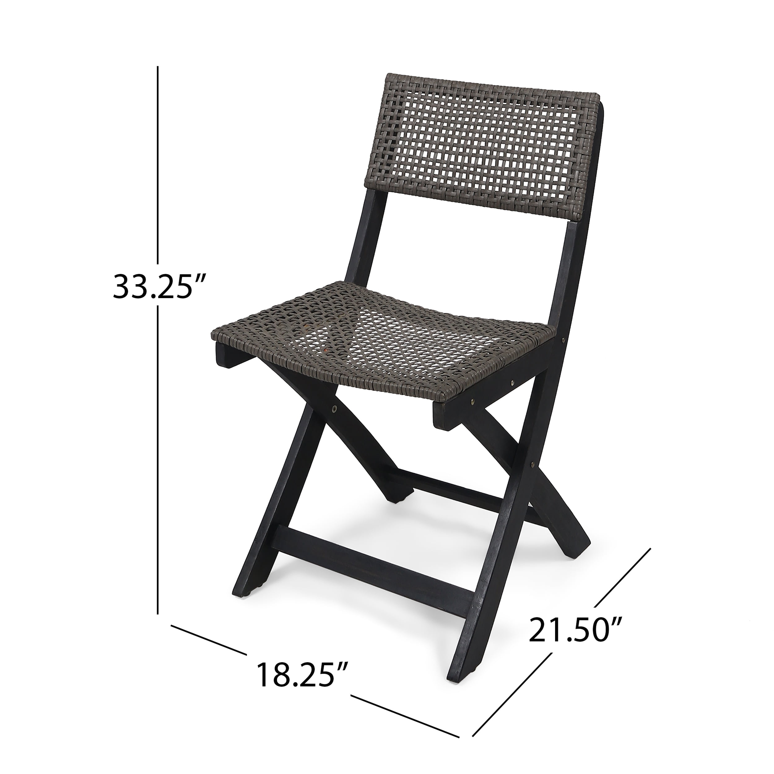 Maison Outdoor Acacia Wood Foldable Bistro Chairs with Wicker Seating, Set of 2, Dark Gray Finish and Brown Wicker