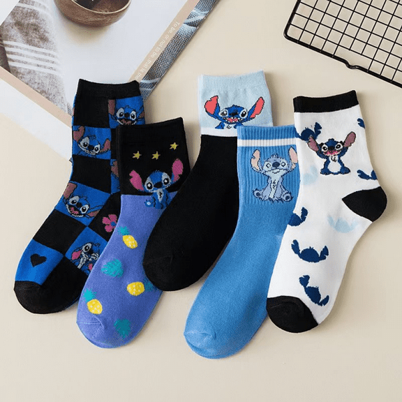 YOSENING 5 Pairs Cute Cartoon Stitch Socks, Soft and Comfortable Unisex Socks for Men & Women QQH624-1205