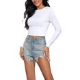 thumbnail image 1 of xiaxaixu Femmes Hauts Courts Unis Col Rond Manches Longues T-Shirts Printemps Automne Ajustés Mode Urbaine, 1 of 8