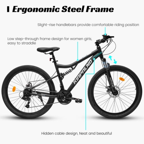 RAISTYW 26 inch All-Terrain Mountain Bike for Women, 21 Speed Women Bike with Dual Disc Brakes, Carbon Steel Frame Mountain Bicycle, Black