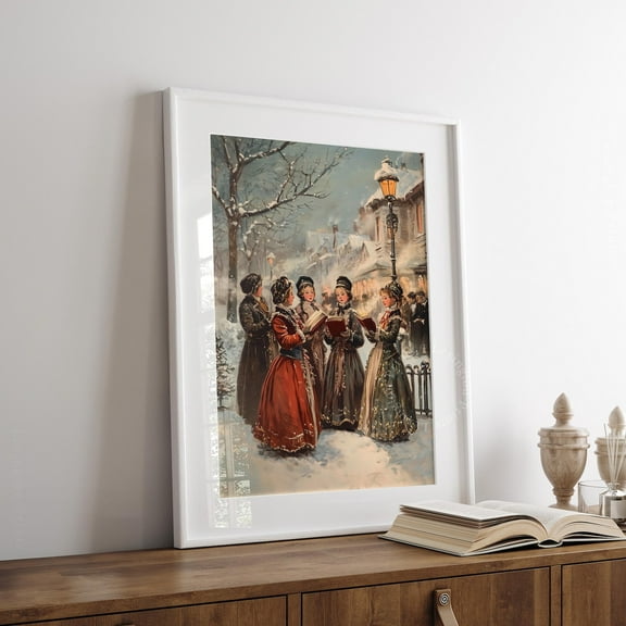 Victorian Christmas Carolers Print, Winter Printable Wall Art, Christmas Prints Winter City Wall Art, Holiday Home Decor Winter Wall Art, 12x18 UNFRAMED