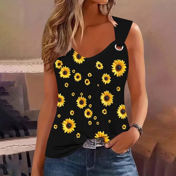 Horkkom Womens Tank Tops Summer Floral Print V Neck Sleeveless Tops Dressy Business Casual Tops XXL