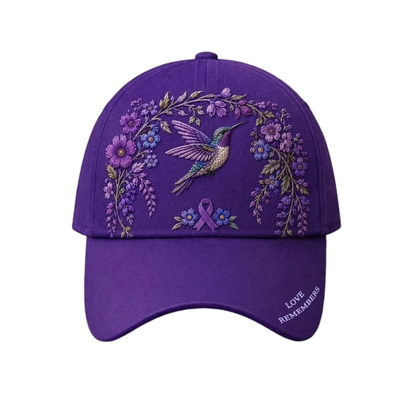 Womens Mens Purple Ribbon Alzheimer'S Awareness Support Baseball Hat Alzheimers Floral & Hummingbird Print Hats Unisex Purple Ribbon Baseball Caps For Women Men