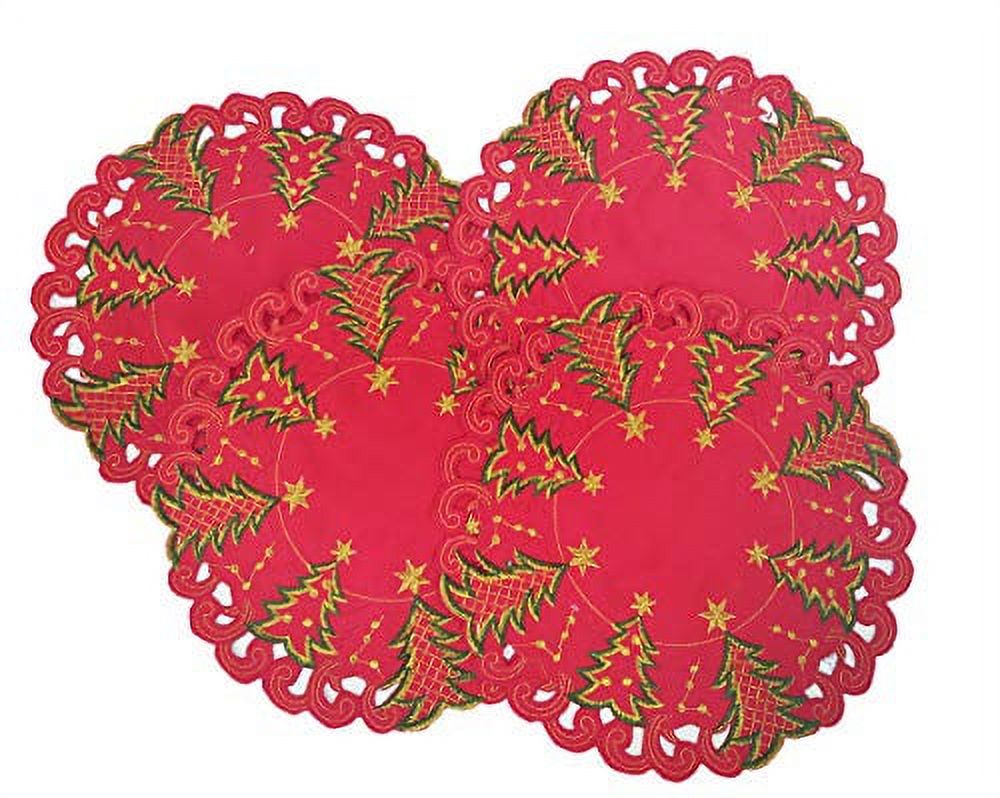 Fennco Styles Pandora Collection Holiday Christmas Tree 14 Inch Round Placemats, Set of 4