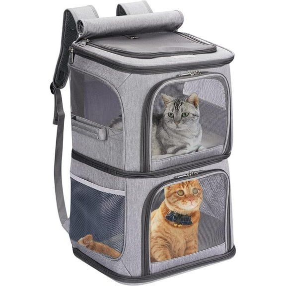 bathprove 2-in-1 Double Pet Carrier Backpack for Small Cats and Dogs, Portable Pet Travel Carrier, Super Ventilated Design, Ideal for Traveling Large Size