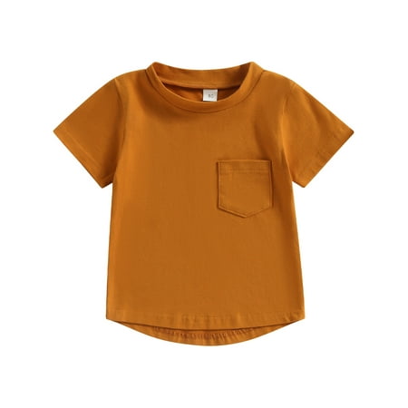 

Musuos Baby Boy Girl Basic T Shirt Solid Color Cotton Tee Tops With Pocket