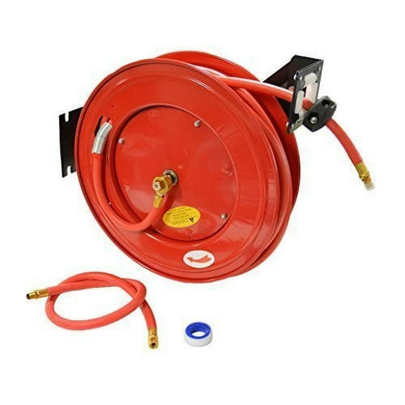 50 Foot Air Compressor Air Hose Retriever Hose Reel For 3/8" Hoses Untangled Red