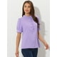 thumbnail image 2 of Top de blusa de trabajo con cuello redondo y mangas cortas con tapeta de medio botón con volantes para mujer Morado Claro XL, 2 of 5