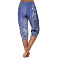 thumbnail image 5 of QQAMB Capris Pants for Women Elastic Waist Floral Print Straight Leg Cropped Pants Summer Casual Trousers Dark Blue L, 5 of 5