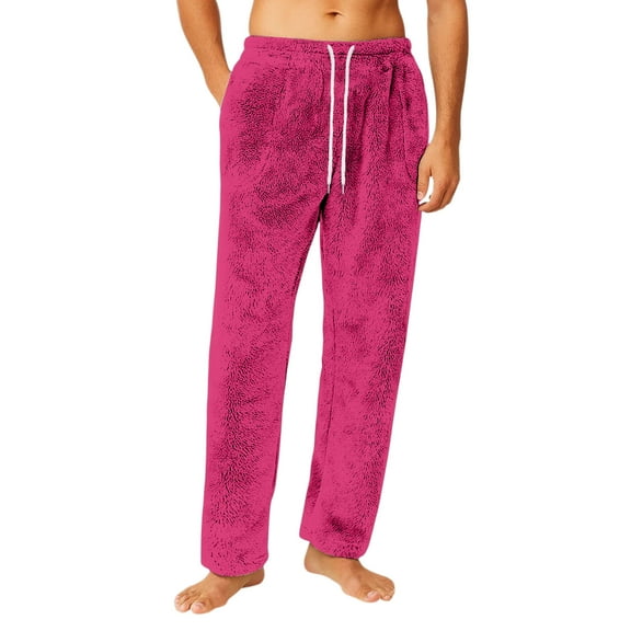 Homeyce Mens Fleece Pajama Pants Solid Color Adjustable Drawstring Sleepwear with Pockets Soft Sleep Comfy Jogger Baggy Sleep Pant Flannel Fleece Pj Bottoms,Pink XL