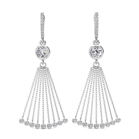 Cate & Chloe Jackie 18k White Gold Plated Drop Tassel Earrings with Simulated Diamonds for Women
