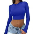 thumbnail image 3 of LISTHA Summer Crop Tops for Women Long Sleeve Slim Fit Tight Crew Neck Tees Y2k Going Out Workout Cropped T Shirts Long Sleeve_Dark Blue L, 3 of 8