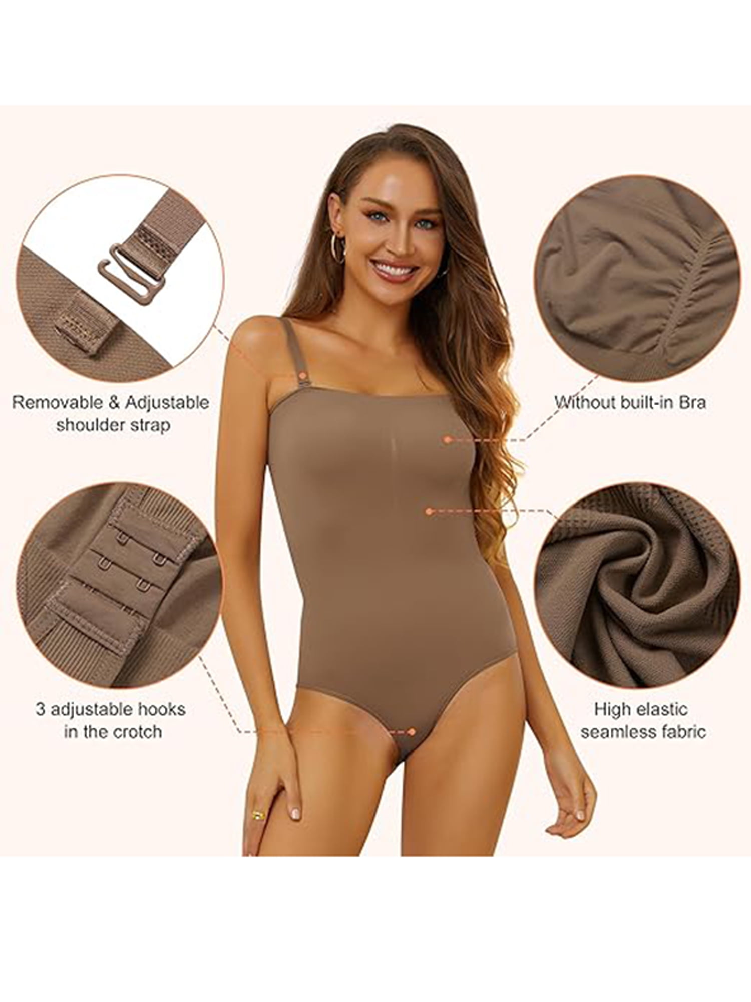 Women's Strapless Tummy Control Bodysuit Seamless Sculpting Thong Body  Shaper with Attachable Straps Backless Shapewear (Color : Skin, Size : L) :  : Moda