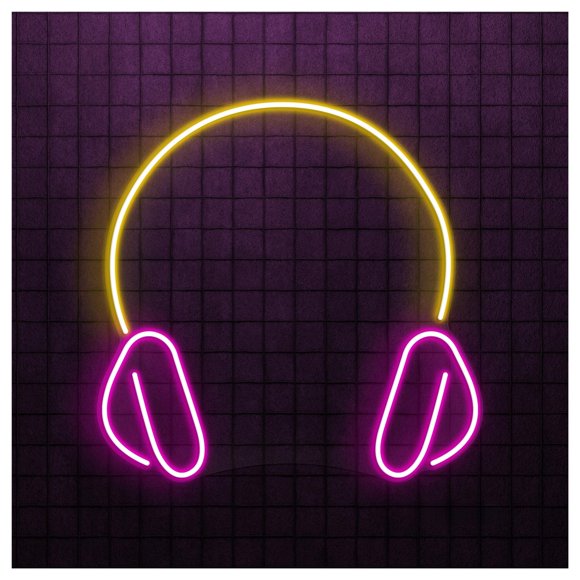Letrero De Neón Con Forma Auriculares, Ideal Para Decoración Paredes Estudio, Brillo Ajustable, 38cm