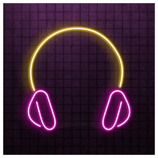 Letrero De Neón Con Forma Auriculares, Ideal Para Decoración Paredes Estudio, Brillo Ajustable, 38cm