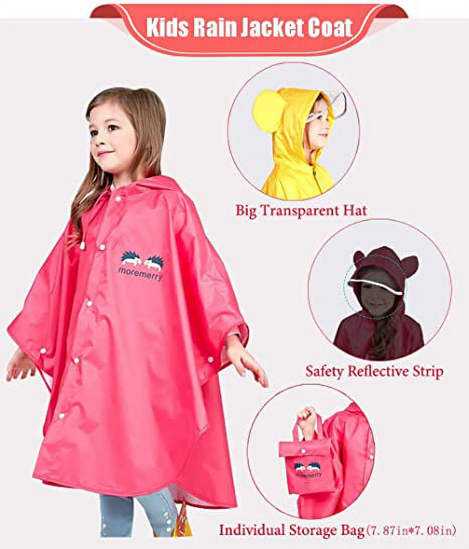 Kids Poncho Hooded Raincoat Durable Waterproof Portable Rain Cape for Boys Girls Rose S - image 4 of 7
