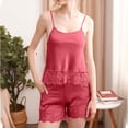 thumbnail image 2 of Mujeres Seda Pijamas Conjunto Pantalones Cortos Suspendente Casual V-Cuello Camisola Superior, Hielo Seda Encaje Recorte de Dos Piezas de Ropa de Dormir, Pijama Suave Conjunto para las Mujeres con Su, 2 of 9