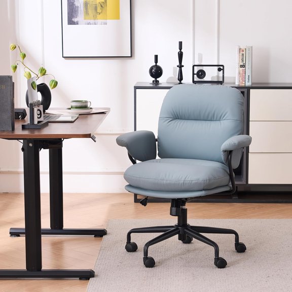 Ergonomic Home Office Chairs Leather Office Chair, Comfortable Office Chair with Padded Armrests, Reclining Height Adjustable  Computer Chair with Lumbar Support, Sage