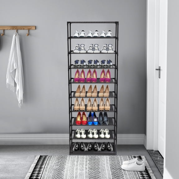 DIANJIE Adult 10-Tier Stackable Shoe Rack, Black, Holds up to 50 Pairs of Shoes, 10 Count