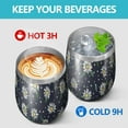 thumbnail image 4 of 12oz Stemless Wine Tumblers Dark Blue Daisy Flower Pattern Vacuum Insulated Stainless Steel Travel Tumbler Cups Mug with Lid and Straw for Champaign,Cocktail,Beer with Cleaning Brush, 4 of 5