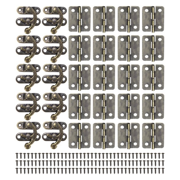 Uxcell Paquete de 10 Bisagras de Puerta Pequeñas, 1.06in (27mm) Bisagras Mini de Pliegue de Hierro Interior con Gancho de Cierre; Tornillo para Caja de Joyas