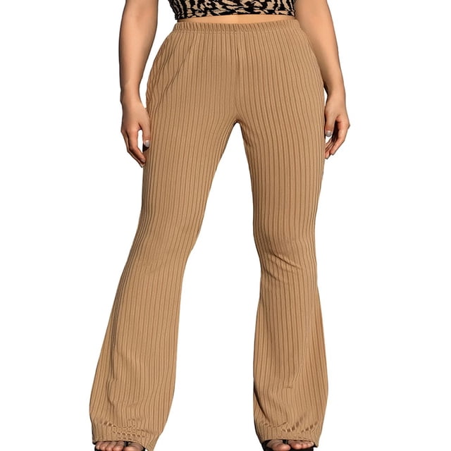 PENGXIANG Women Close-fitting Flared Pants Solid Color High Waist Trousers