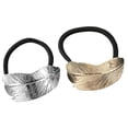 thumbnail image 1 of 2pcs Leaf Scrunchies Ponytail Holder Metal Hair Cuffs Elastic Hair Tie Women Hair Accessories, 1 of 2