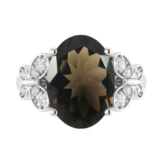 Sterling Silver with Natural Smoky Quartz and White Topaz Solitaire Ring