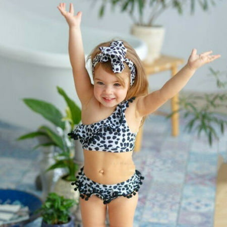 Toddler Kids Girls Leopard Print Tassel Cute Swimwear Swimsuit ...