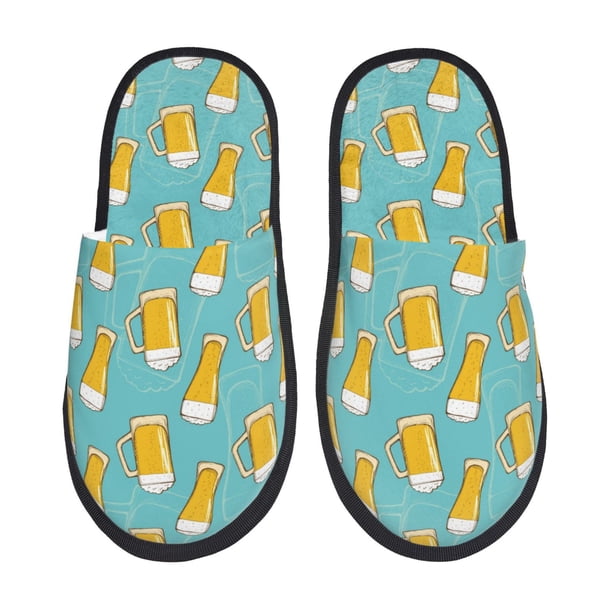Fotbe Beer Pantuflas Peludas para Mujer con Estampado, Zapatillas de Peluche, Zapatos de Invierno para Casa, Uso Interior y Exterior-Large